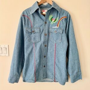 Levi’s Vintage 70s Denim Western Shirt Embroidered Bird Rainbow size‎ Medium